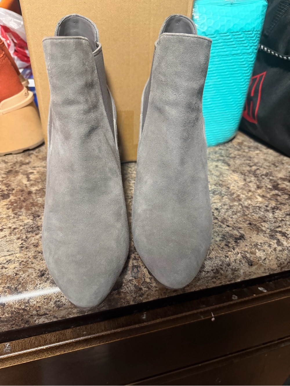 Cole Haan Grey Genuine Suede Chelsea Block Heel Booties